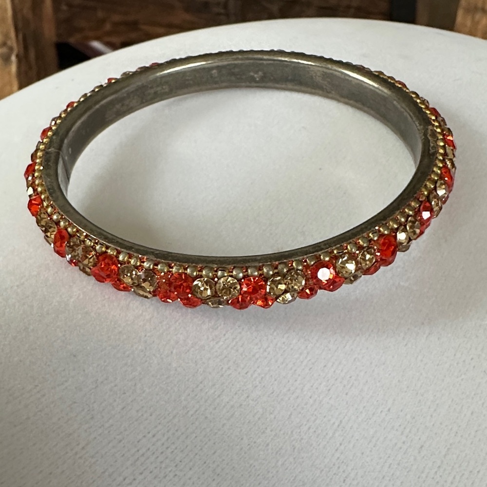 Elegant Gold and Red Orange  Crystal Bangle